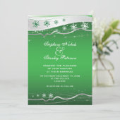 Groene, zilvergrijze sneeuwvlok winterbruiloft kaart (Staand voorkant)