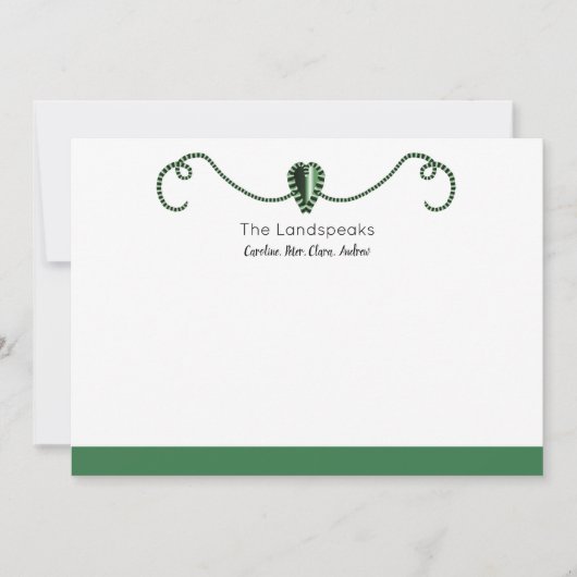 Groene, zilverhardende vormen en klassieke stripes notitiekaartje (Voorkant)