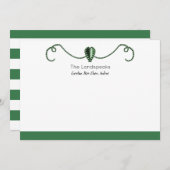 Groene, zilverhardende vormen en klassieke stripes notitiekaartje (Voorkant / Achterkant)