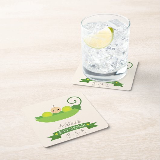 Groene zoete erwt Baby shower Kartonnen Onderzetters (Insitu)