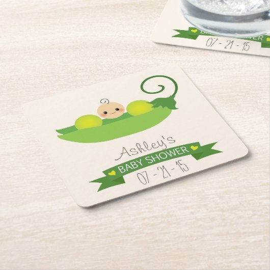 Groene zoete erwt Baby shower Kartonnen Onderzetters (Schuin)