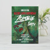 Groene Zombie Feest Halloween Uitnodigingen (Staand voorkant)