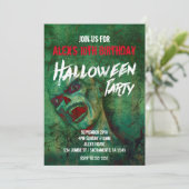 Groene Zombie Halloween-feestuitnodigingen Kaart (Staand voorkant)