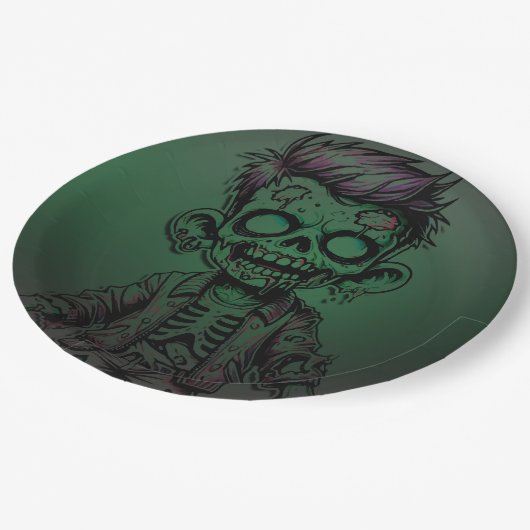 Groene Zombie Kind Halloween Verjaardagsfeest Papieren Bordje (Gekanteld)