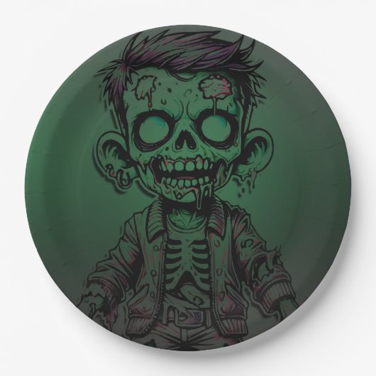 Groene Zombie Kind Halloween Verjaardagsfeest Papieren Bordje (Voorkant)