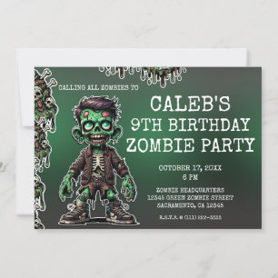 Groene Zombie Kind & Slijm Halloween Verjaardagsfe Kaart