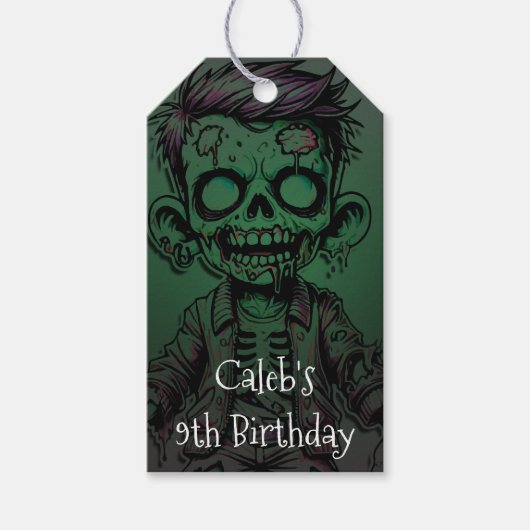 Groene Zombie Kind & Slime Halloween Verjaardagsfe Cadeaulabel (Voorkant)