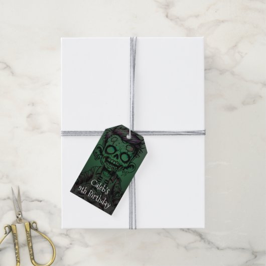 Groene Zombie Kind & Slime Halloween Verjaardagsfe Cadeaulabel (Met Touw)