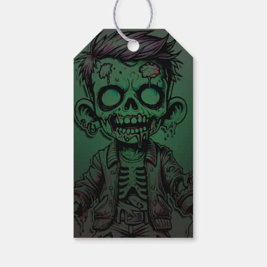Groene Zombie Kind & Slime Halloween Verjaardagsfe Cadeaulabel (Achterkant)