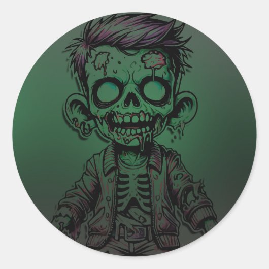 Groene Zombie Kind & Slime Halloween Verjaardagsfe Ronde Sticker (Voorkant)
