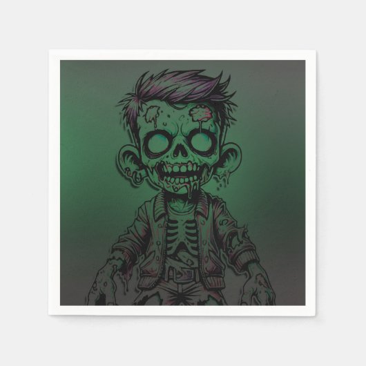 Groene Zombie Kind & Slime Halloween Verjaardagsfe Servet (Voorkant)