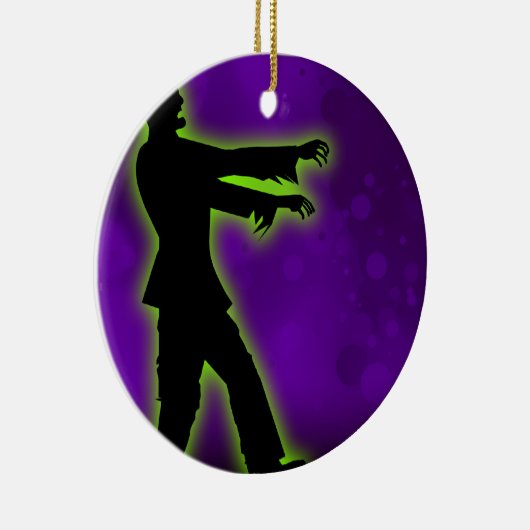 Groene Zombie op Paars Keramisch Ornament (Rechts)