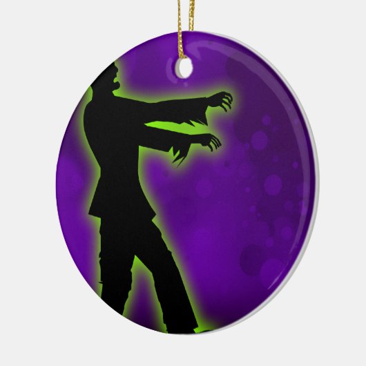 Groene Zombie op Paars Keramisch Ornament (Links)