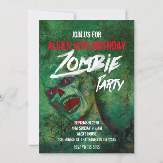 Groene Zombie Party Halloween Uitnodigingen (Voorkant)