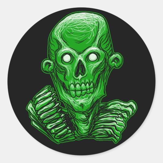 Groene Zombie Skull Head Sticker (Voorkant)