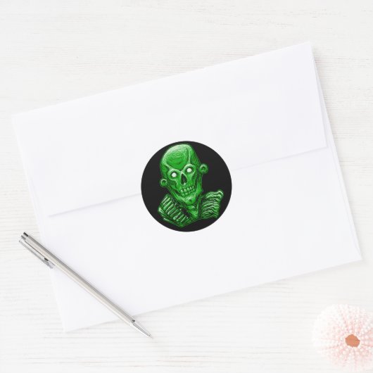 Groene Zombie Skull Head Sticker (Envelop)