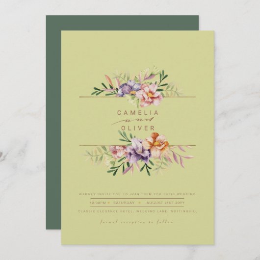 Groene Zomer Bloemige Trouw Uitnodiging QR Code (Voorkant / Achterkant)