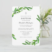 Groene zomer doop uitnodiging. Waterverf bladeren Kaart (Staand voorkant)