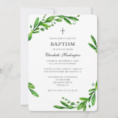 Groene zomer doop uitnodiging. Waterverf bladeren Kaart (Voorkant)