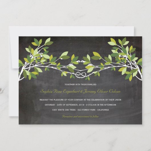 Groene Zomer Geknoopte Liefdesboom Krijtbord Bruil Kaart (Voorkant)