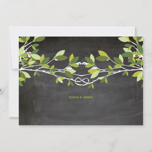 Groene Zomer Geknoopte Liefdesboom Krijtbord Bruil Kaart (Achterkant)