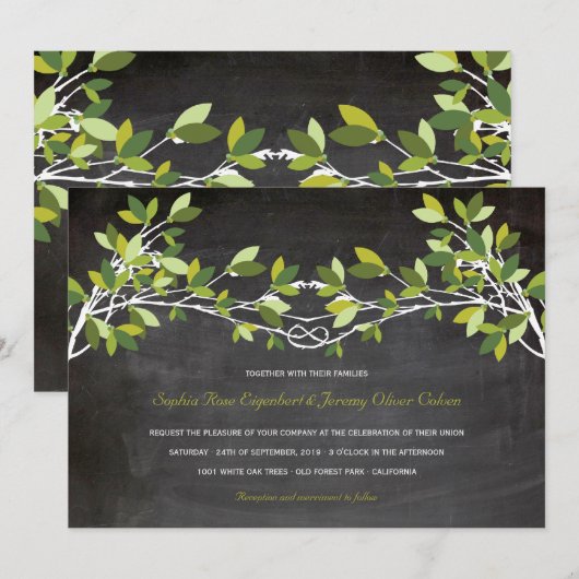 Groene Zomer Geknoopte Liefdesboom Krijtbord Bruil Kaart (Voorkant / Achterkant)