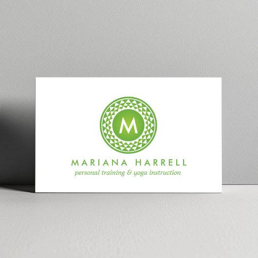 GROENE ZON LOGO MONOGRAM voor YOGA STUDIO, FITNESS Visitekaartje
