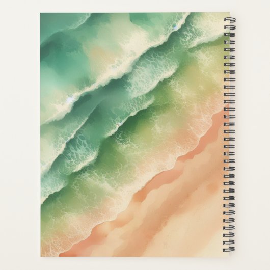 Groene Zon Ocean Beach Zand Monogram Bruiloft Planner (Achterkant)