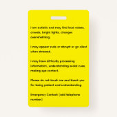 Groene Zonnebloem Autisme Waarschuwing Foto ID en  Badge (Achterkant)