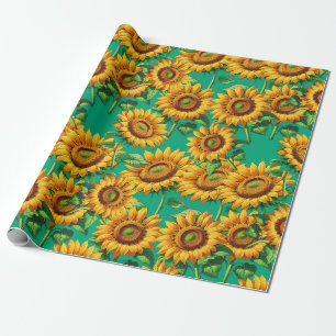 Groene Zonnebloem Bloemen CottageCore Patroon Cadeaupapier