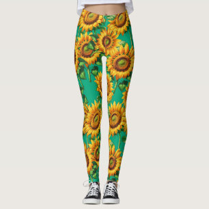 Groene Zonnebloem Bloemen CottageCore Patroon Leggings