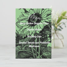 Groene zonnebloem-huwelijksmenu op zwart