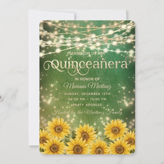 Groene Zonnebloem String licht gouden schittering Kaart (Voorkant)