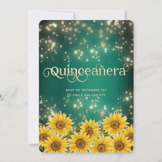 Groene Zonnebloem String lichten gouden sprankelin Kaart (Achterkant)