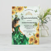 Groene Zonnebloem Vlinder Prinses Quinceañera Kaart (Staand voorkant)