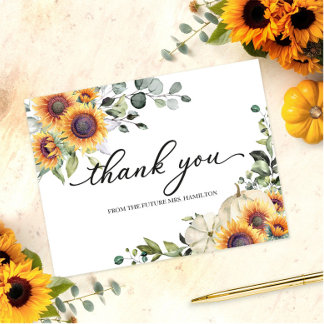 Groene Zonnebloemen Bruiloft Dank Je Briefkaart