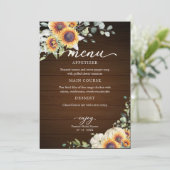 Groene Zonnebloemen Herfst Bruidsfeest Menu Kaart (Staand voorkant)