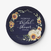 Groene Zonnebloemen Pompoen Herfst Bruids Blauw Ho Papieren Bordje (Voorkant)