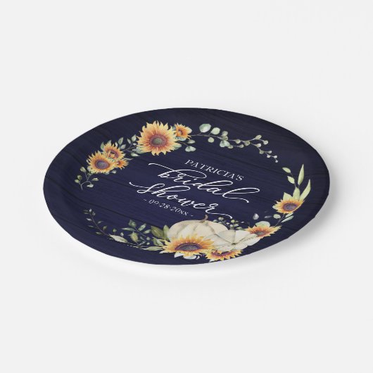Groene Zonnebloemen Pompoen Herfst Bruids Blauw Ho Papieren Bordje (Gekanteld)
