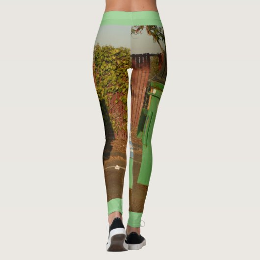Groene zonsondergang avond dumpsters leggings (Achterkant)