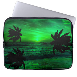 GROENE ZONSONDERGANGEN OCEAAN SCHITTEREND   LAPTOP SLEEVE