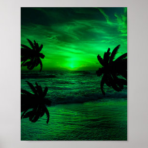 GROENE ZONSONDERGANGEN OCEAAN SCHITTEREND  POSTER