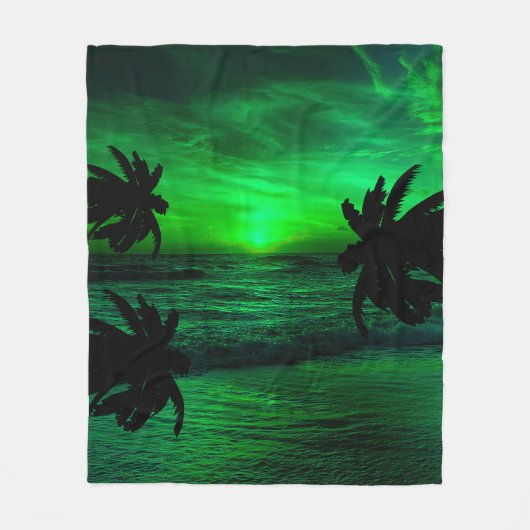 GROENE ZONSONDERGANGEN OCEAN SCHILDERACHTIG FLEECE DEKEN (Voorkant)