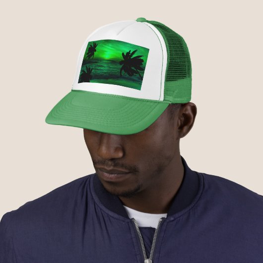 GROENE ZONSONDERGANGEN OCEAN SCHILDERACHTIG TRUCKER PET (In situ)