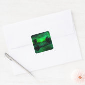 GROENE ZONSONDERGANGEN OCEAN SCHILDERACHTIG VIERKANTE STICKER (Envelop)