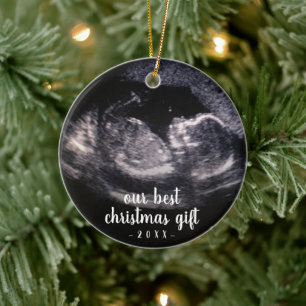 Groene Zwangerschap Ultrasound met kerstmis Keramisch Ornament