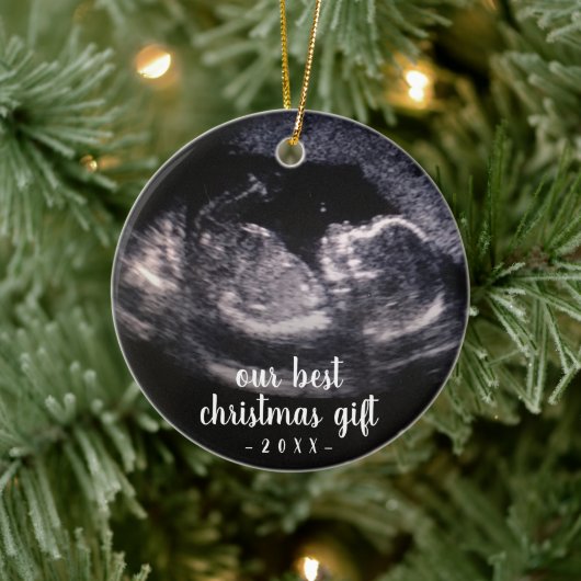 Groene Zwangerschap Ultrasound met kerstmis Keramisch Ornament (Boom)