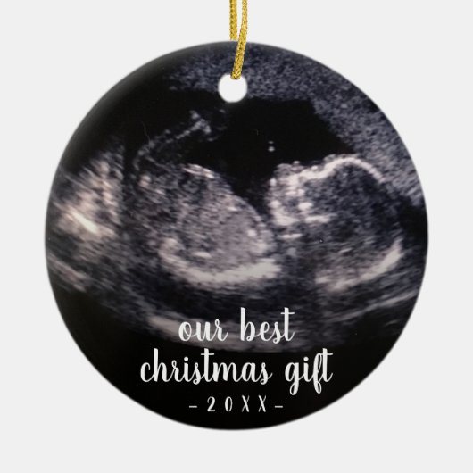 Groene Zwangerschap Ultrasound met kerstmis Keramisch Ornament (Voorkant)