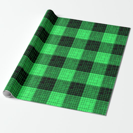 Groene Zwart Kruisraster Buffalo Check Cadeaupapier (Uitgerold)