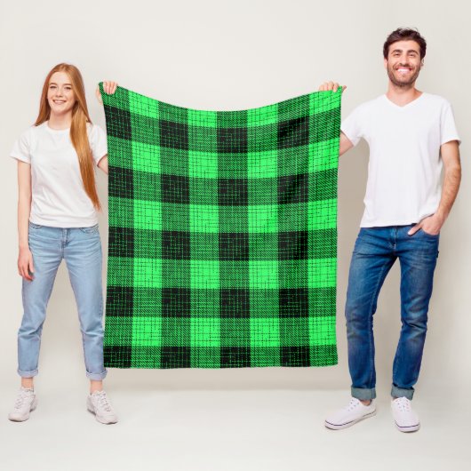 Groene Zwart Kruisraster Buffalo Check Fleece Deken (In situ)